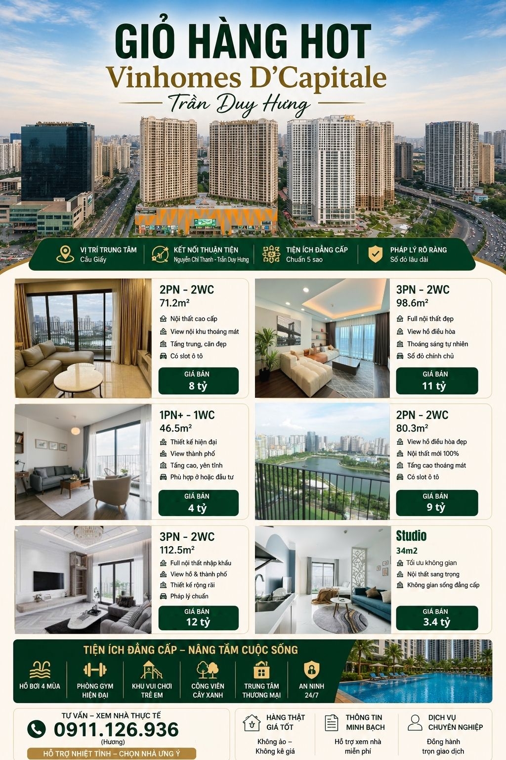 Quỹ căn hộ Vinhomes D'Capitale Trần Duy Hưng cập nhật từng ngày